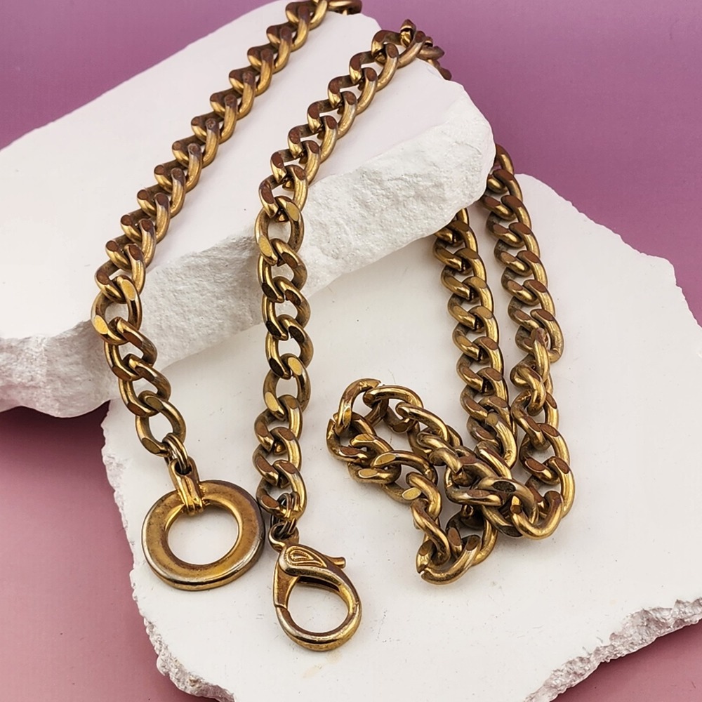 Chunky Gold Tone Curb Chain Necklace Statement Heavy Link Vintage 36in